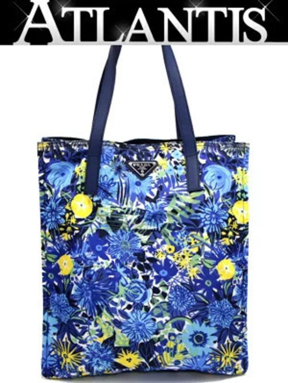 Prada Triangle Tote Tessuto Saffiano Bag Floral Leather Blue
